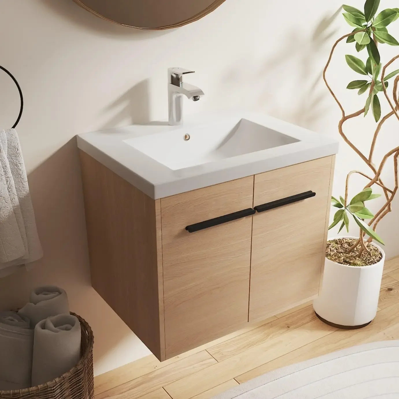 Floating Wall Mounted Vanity With Sink For Bathroom
