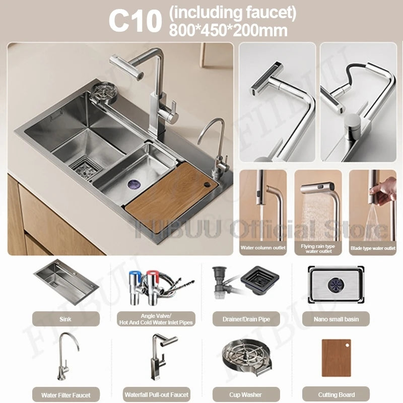 Slofy 304 Stainless Steel Kitchen Sink Undercounter Topmount Single Bowl Faucet