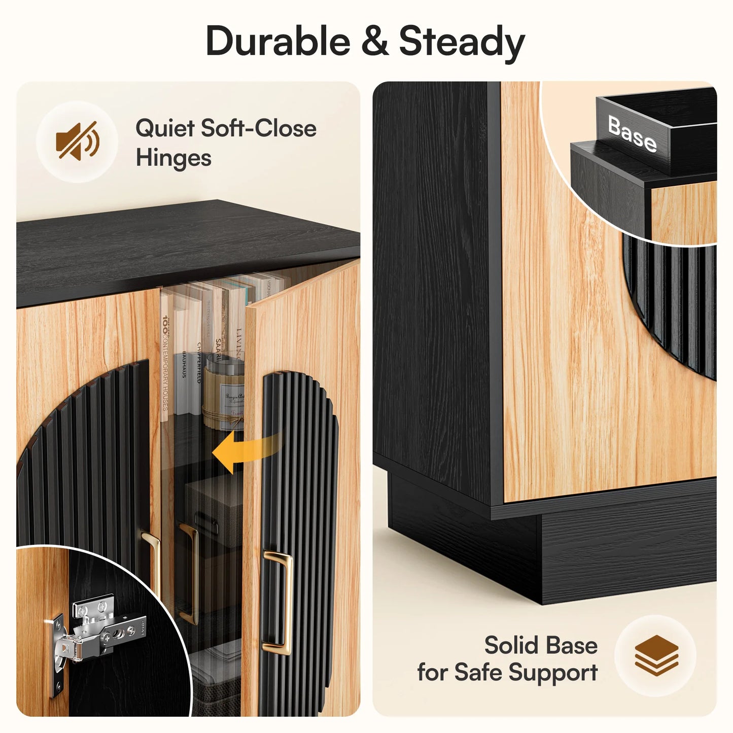 Modular Credenza Fluted Buffet Cabinet With Storage Sideboard