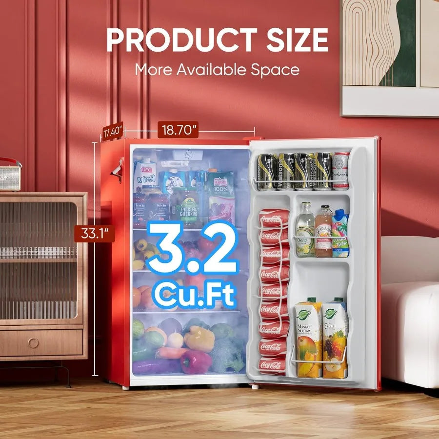 XMSJ Retro Mini Fridge With Bottle Opener For Bedroom Office