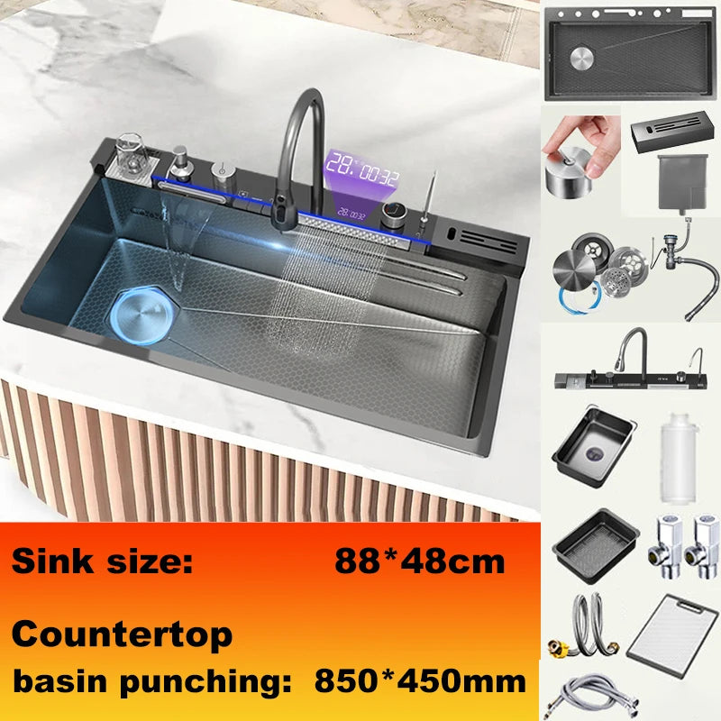 BusySink Stainless Steel Kitchen Sink With Digital Display