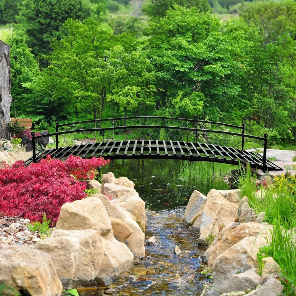 Metal Garden Bridge Durable Outdoor Footbridge With Siderails