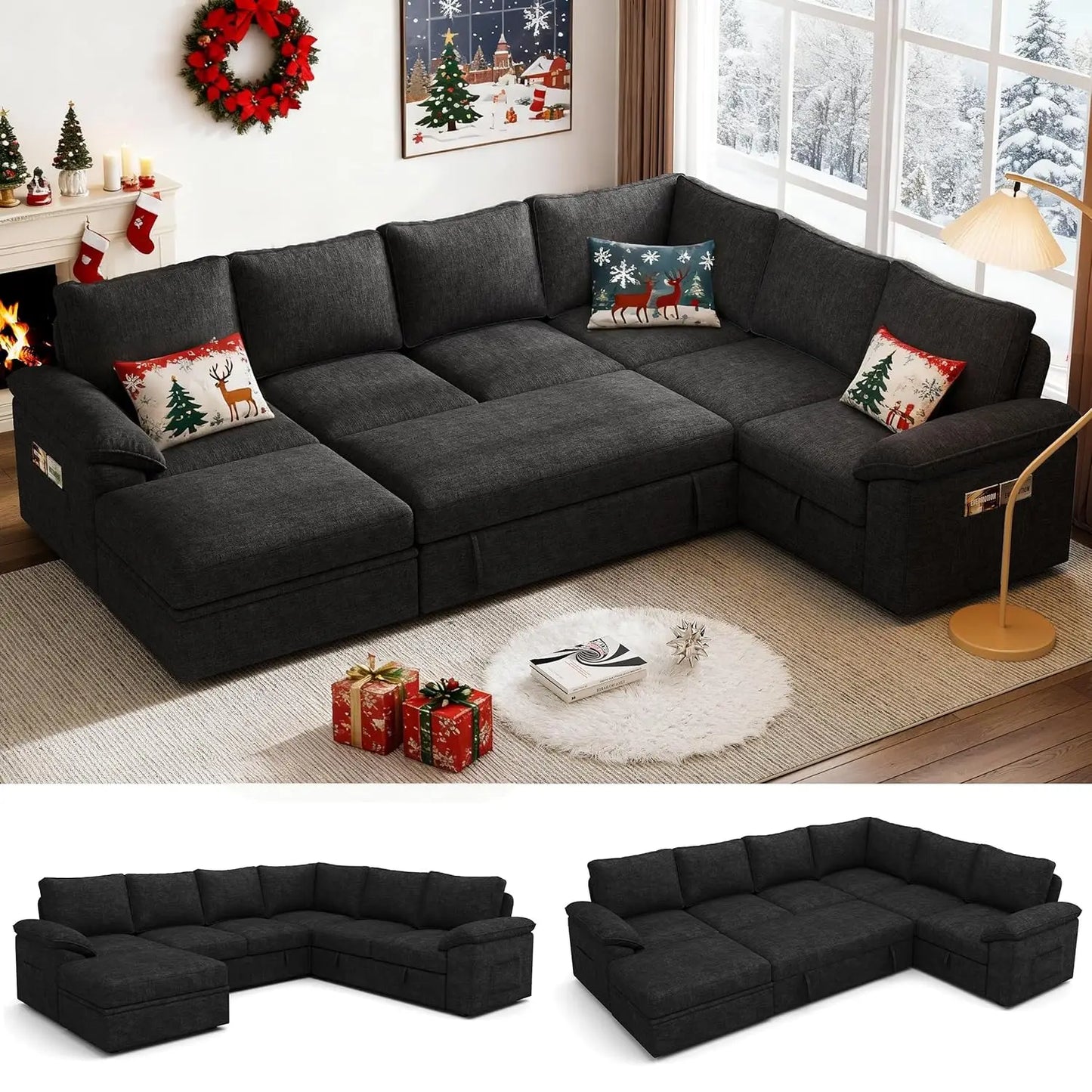 Modular U Shaped Sectional Sleeper Sofa With Storage