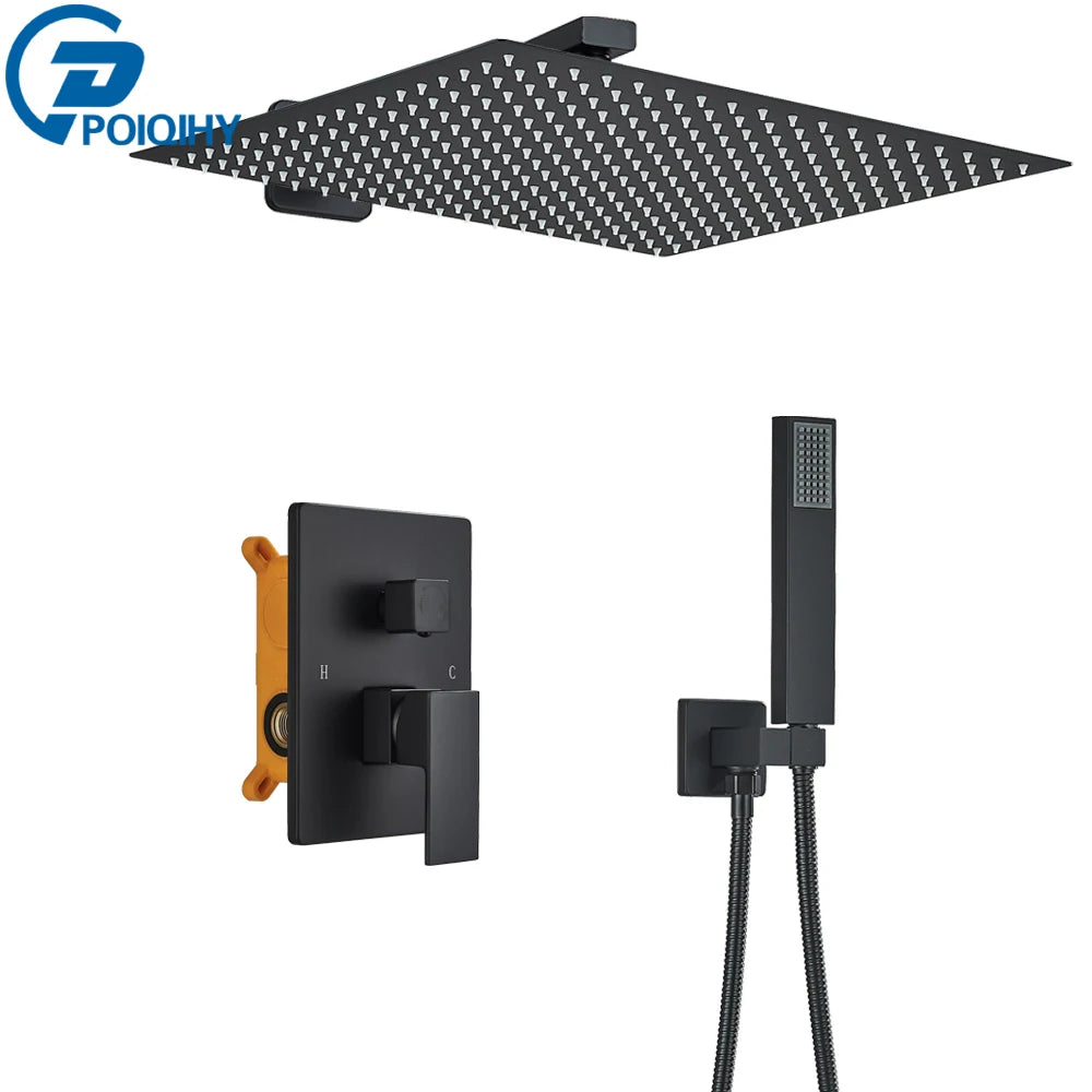 Poiqihy Wall Mounted Rainfall Shower Faucet Set With Single Handle