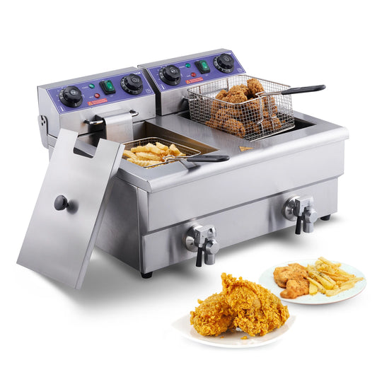 SucceBuy Commercial Electric Deep Fryer With Dual Removable Tanks Countertop