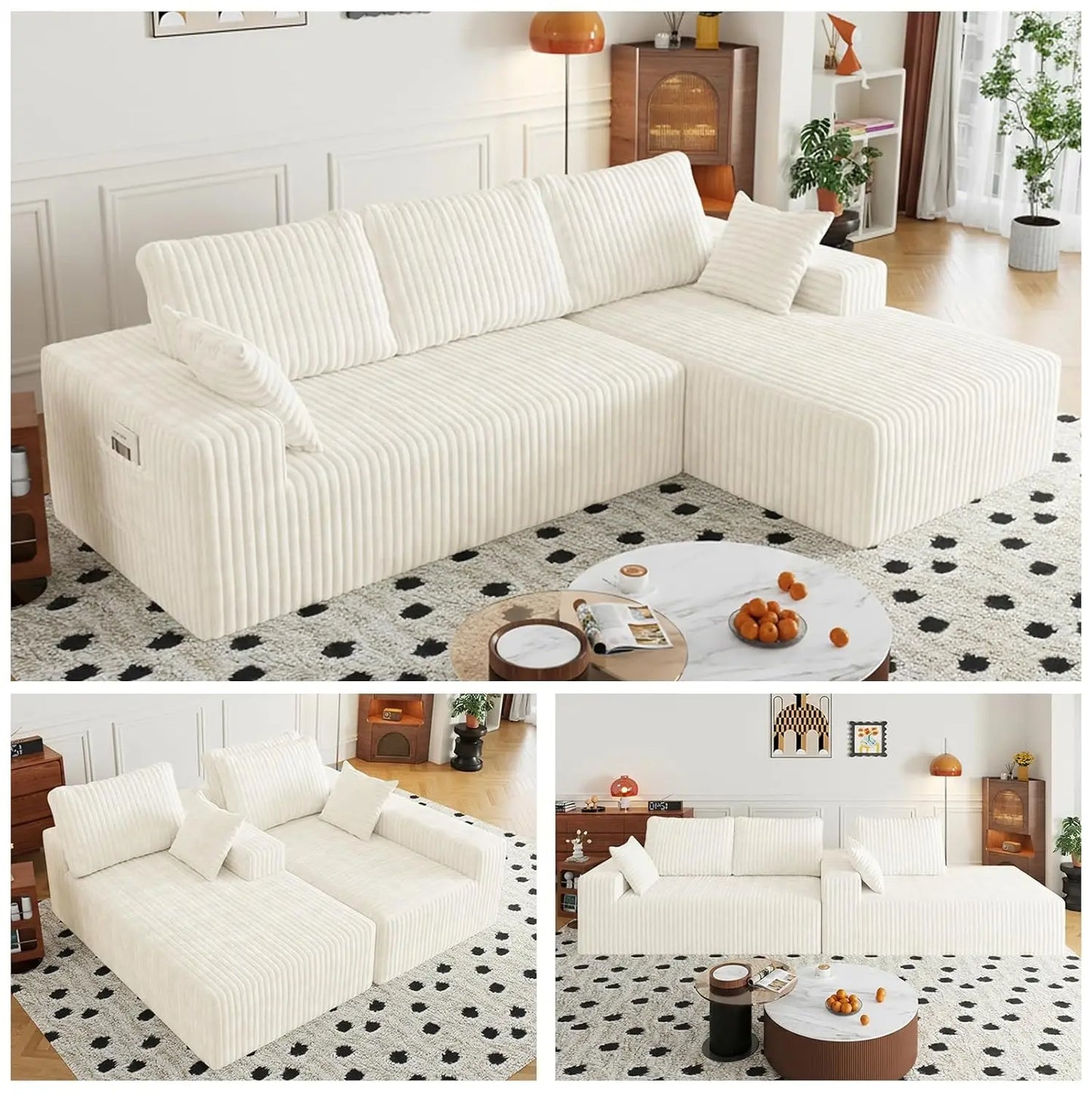 Modular Sectional Sofa Chaise Lounge Flannel Fabric Removable Washable Cover