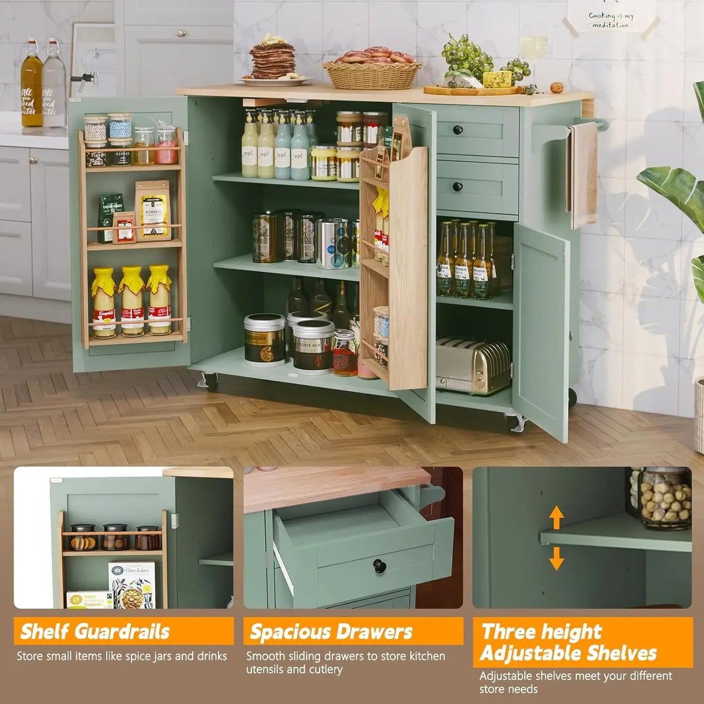 Kitchen Island With Storage Rolling Cart Drop Leaf Bar Countertop