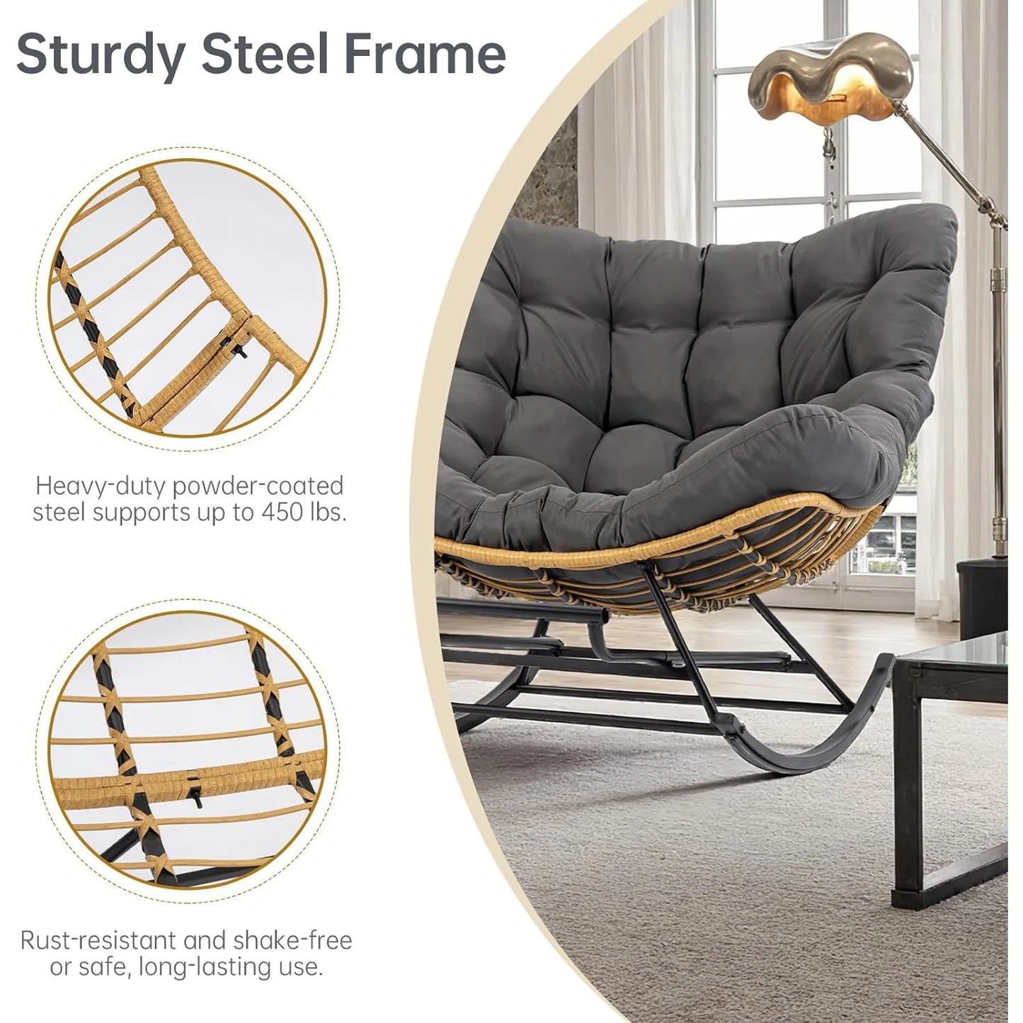 ZHENDAI Egg Chair Wicker Outdoor Patio Lounger With Adjustable Footstool