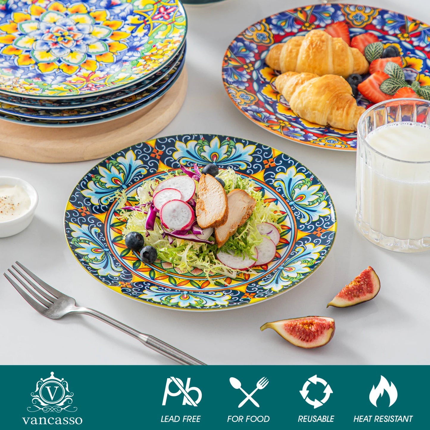 MALACASA Porcelain Dinner Plates Set Scratch Resistant Everyday Dining
