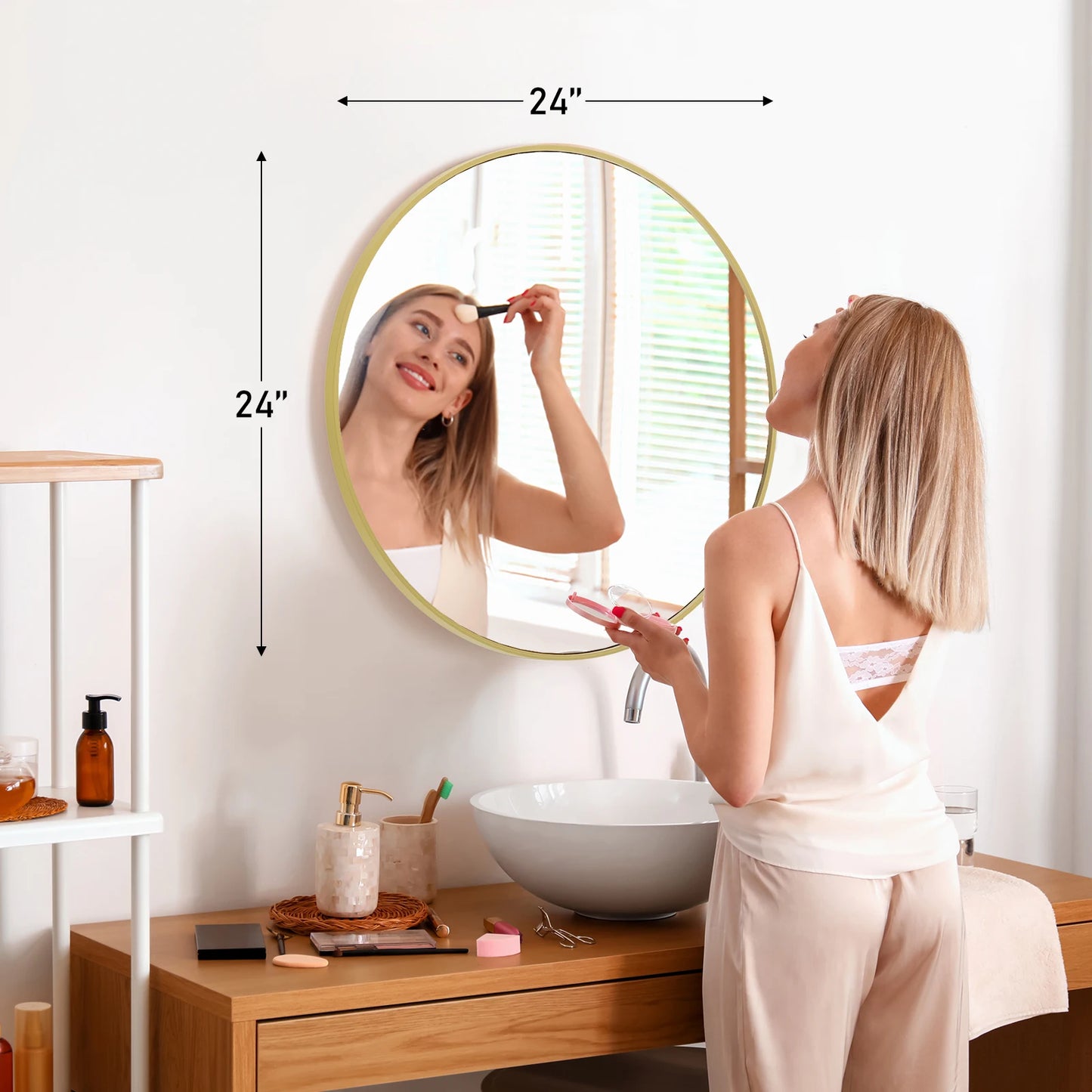 JHK Modern Round Vanity Mirror With Matte Metal Frame