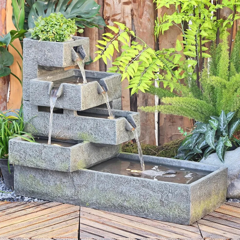 Tankana Tiered Outdoor Water Fountain With LED Cascade