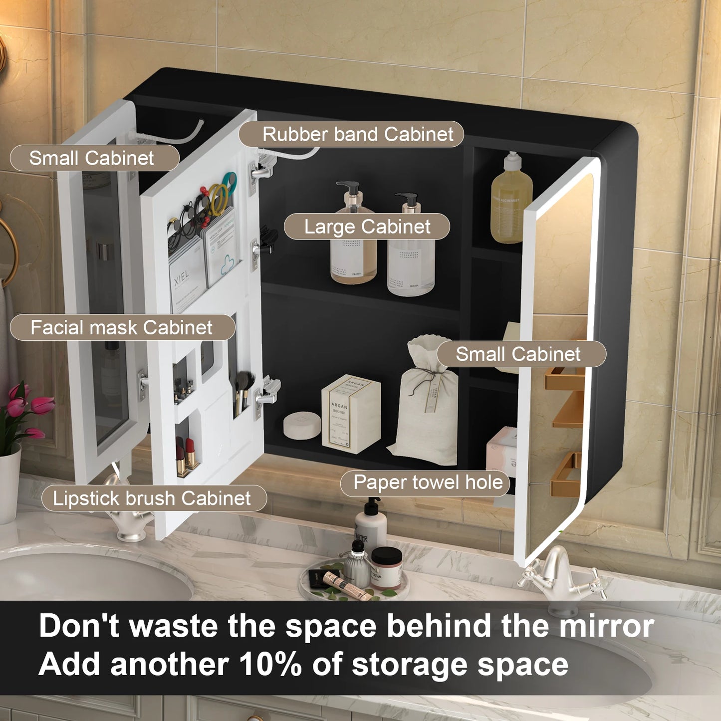 Onesaimei LED Mirror Medicine Cabinet With 2 Doors Fogless
