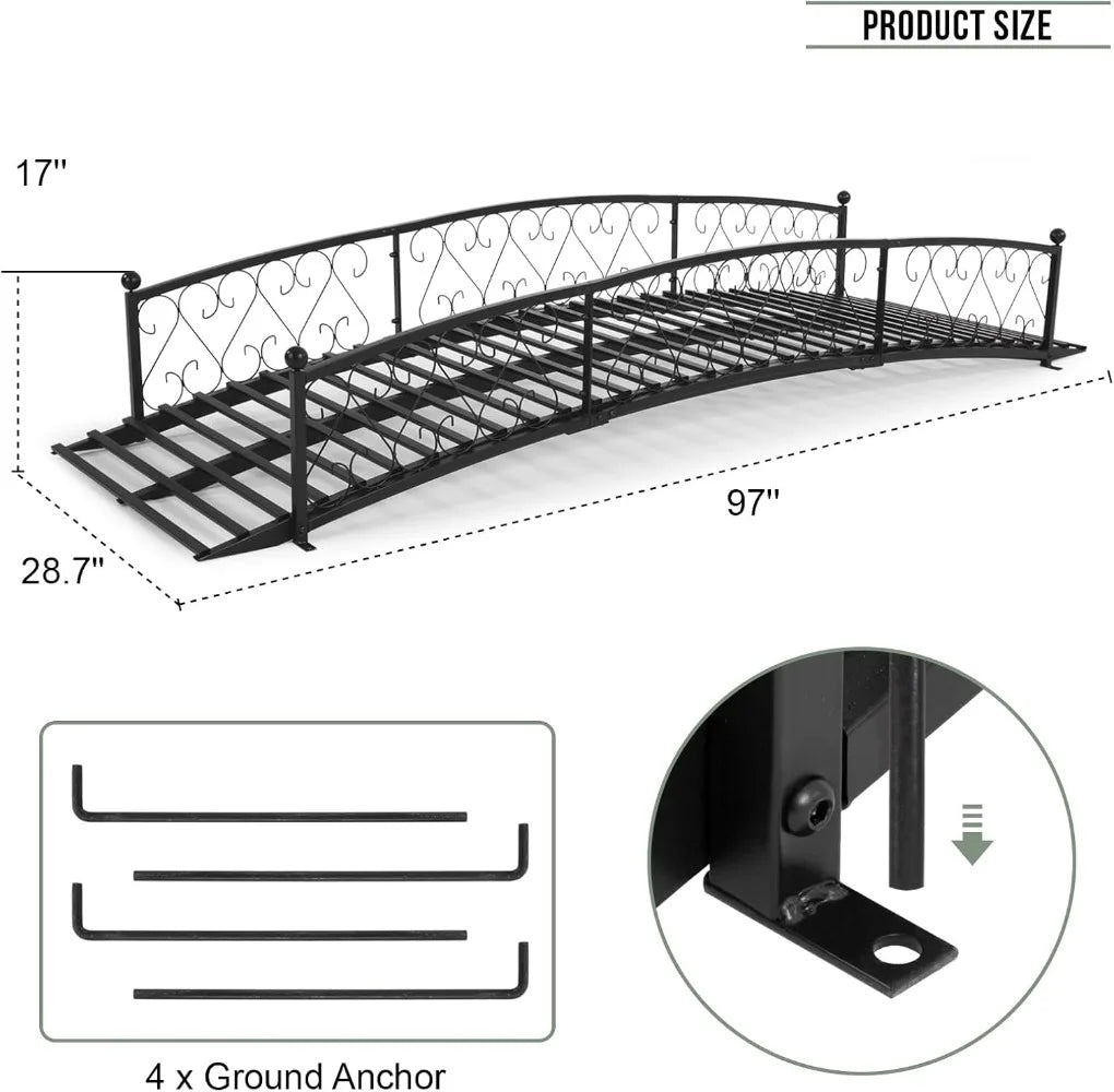 Metal Garden Bridge Durable Outdoor Footbridge With Siderails