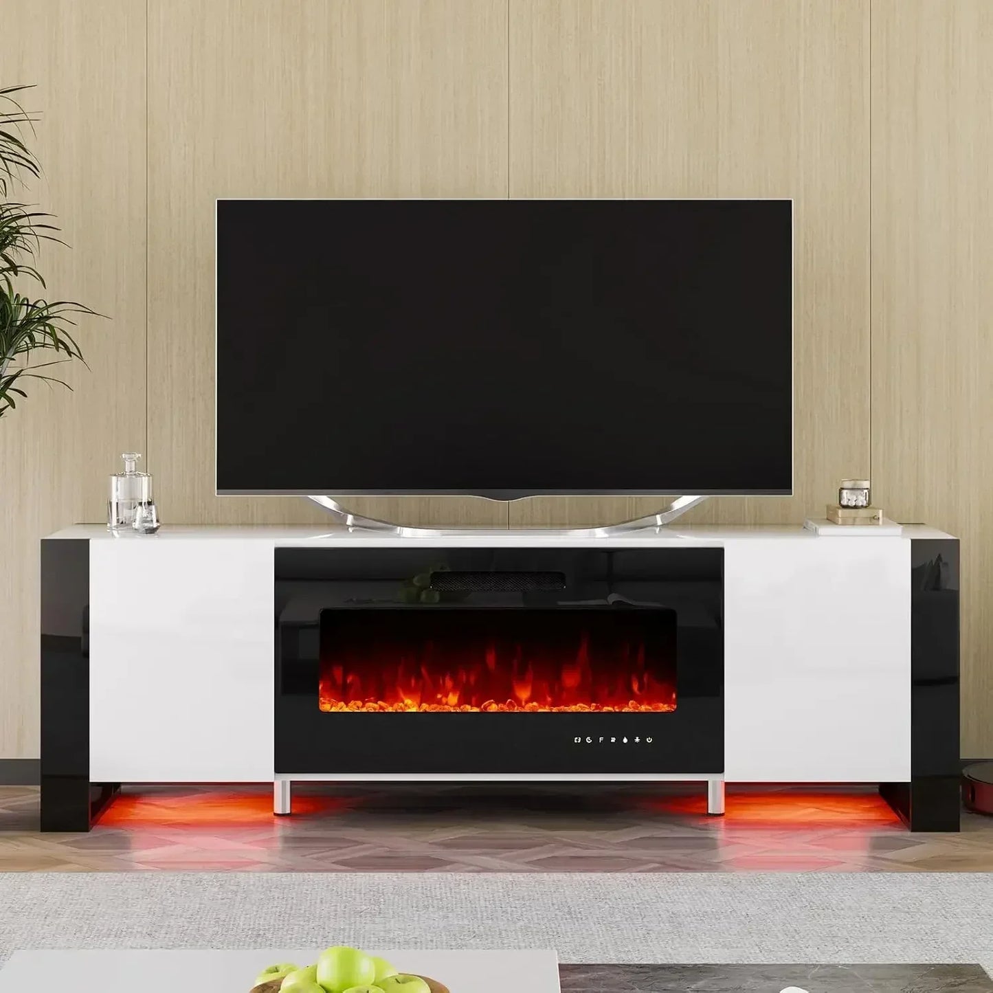 Fireplace TV Stand With LED Lights U Shaped Legs Entertainment Center