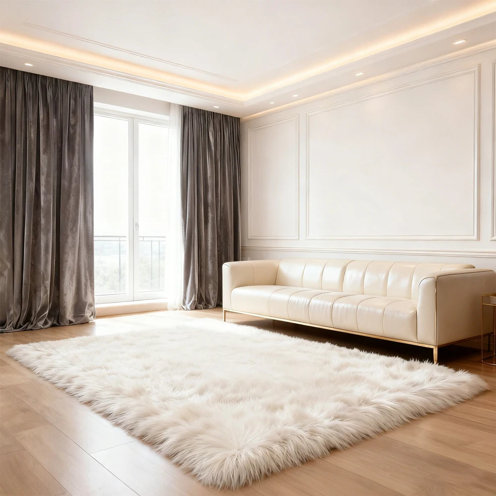 Fluffy Faux Sheepskin Shag Rug for Living Room and Bedroom