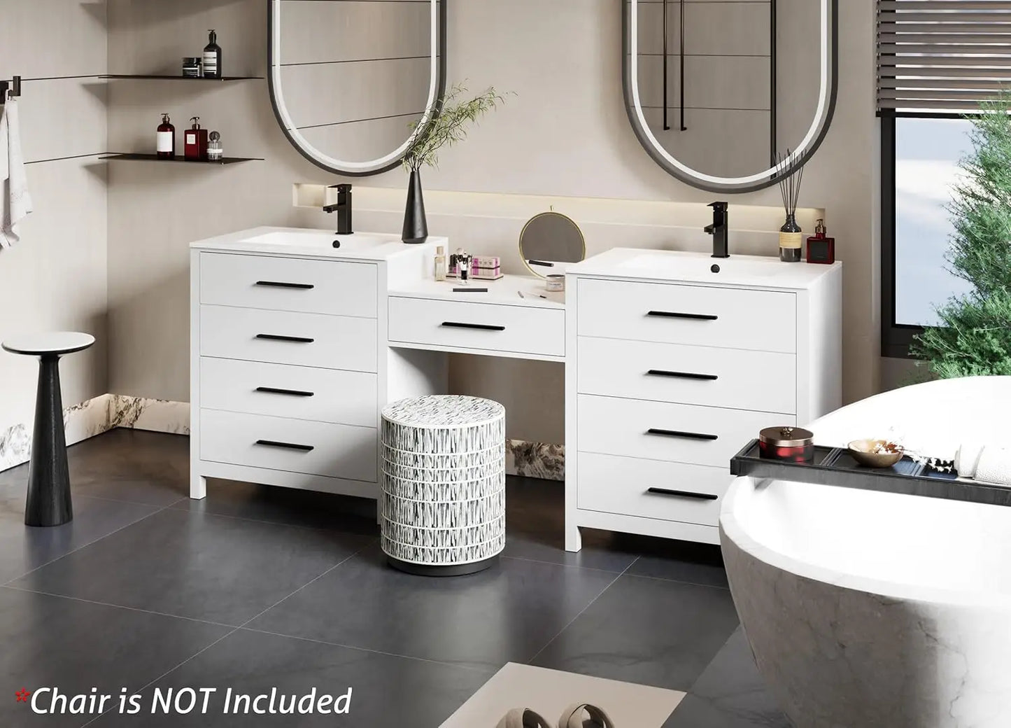 Modern Bathroom Vanity Sink Combo With Makeup Desk And Dual Faucets