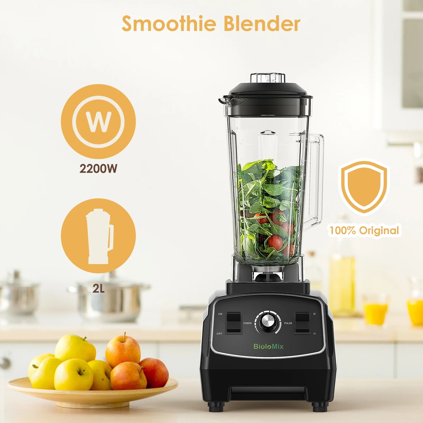 Biolomix BPA Free 3HP 2200W Heavy Duty Commercial Blender Mixer Juicer