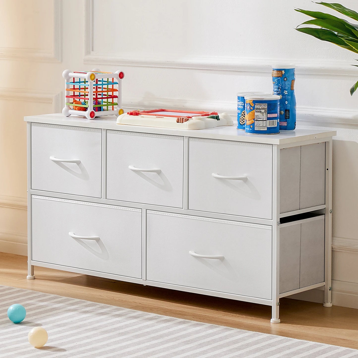 JHK Modern Living Room Display Cabinet With Fabric Drawers