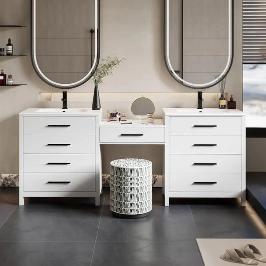Modern Bathroom Vanity Sink Combo With Makeup Desk And Dual Faucets