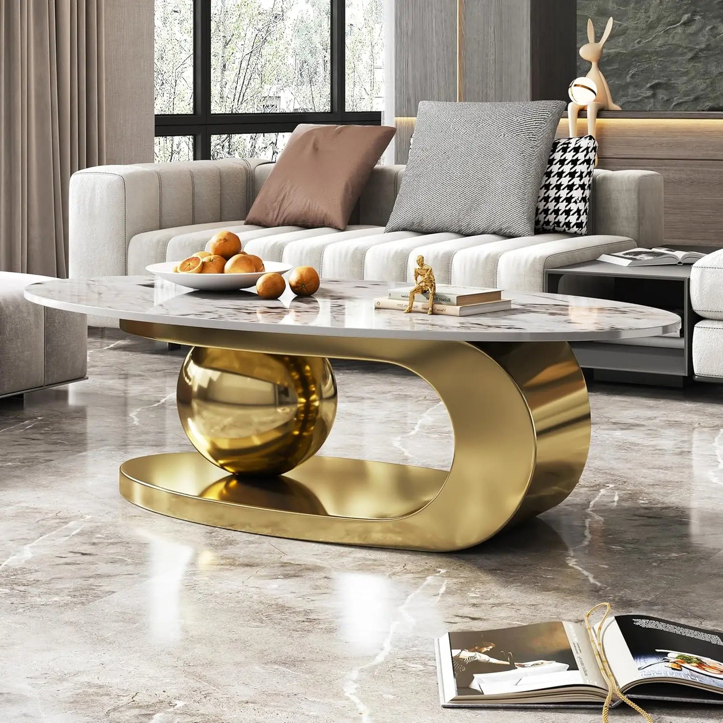 Modern Coffee Table With Stainless Steel Pedestal Luxury