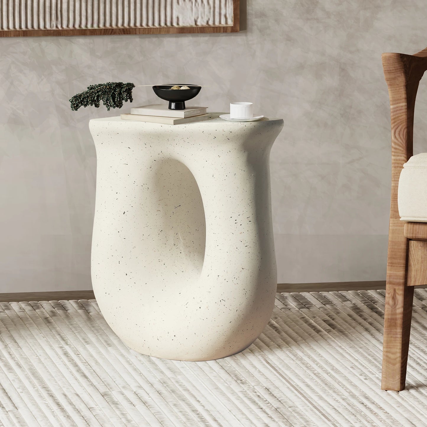 U Shaped Geometric End Table Modern Concrete Nightstand