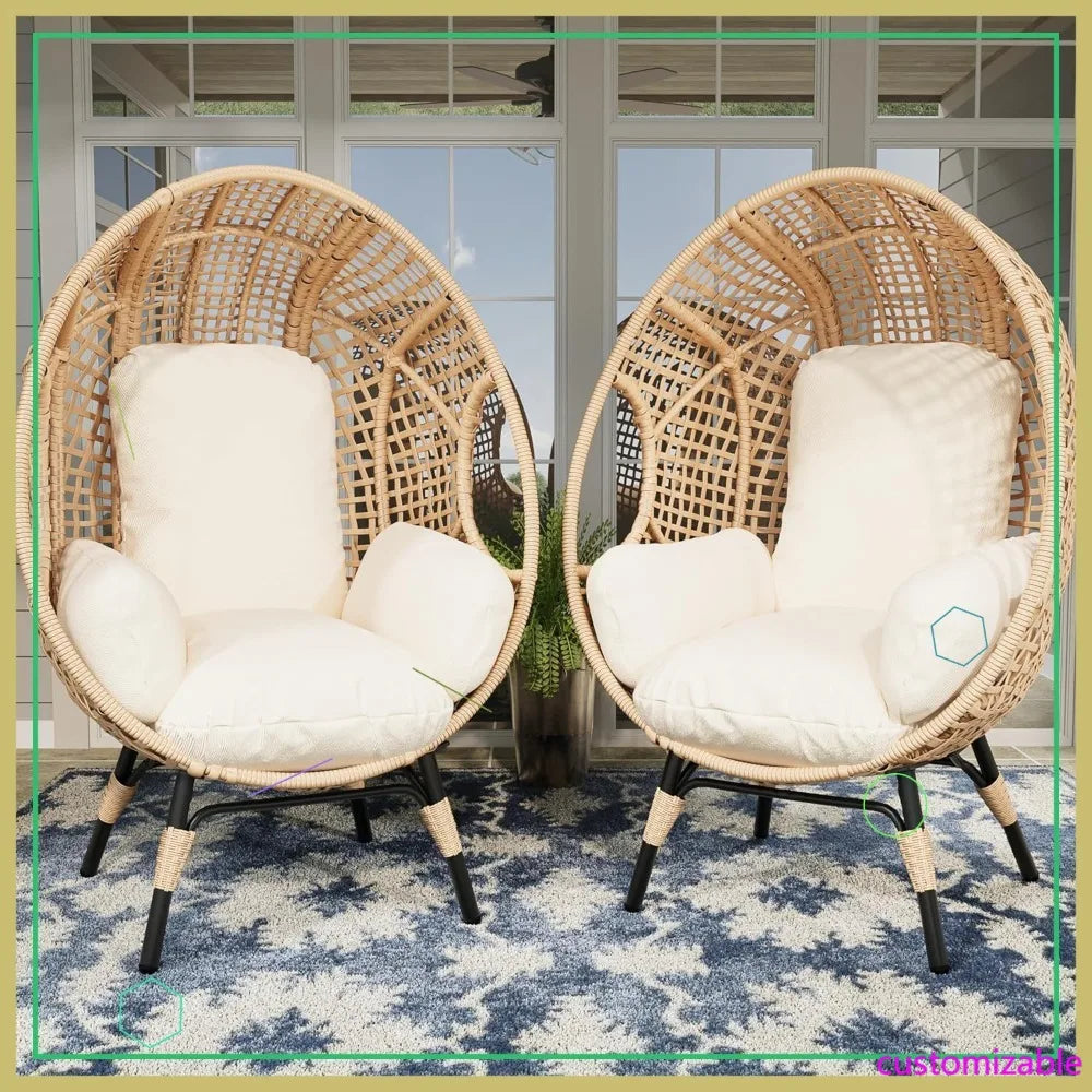 Two Piece Wicker Egg Chair Set For Indoor Outdoor Use