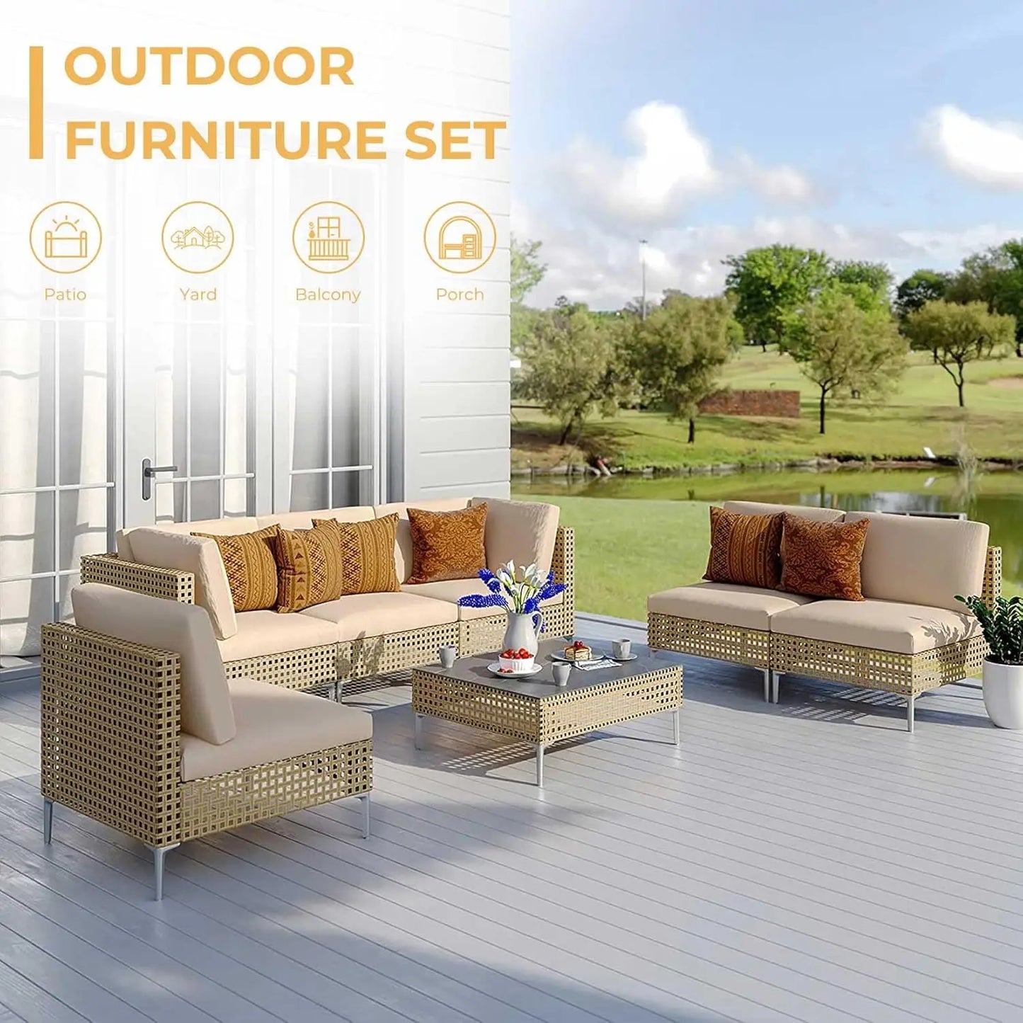 Wicker Outdoor Patio Furniture Set Boho Conversation Sectional
