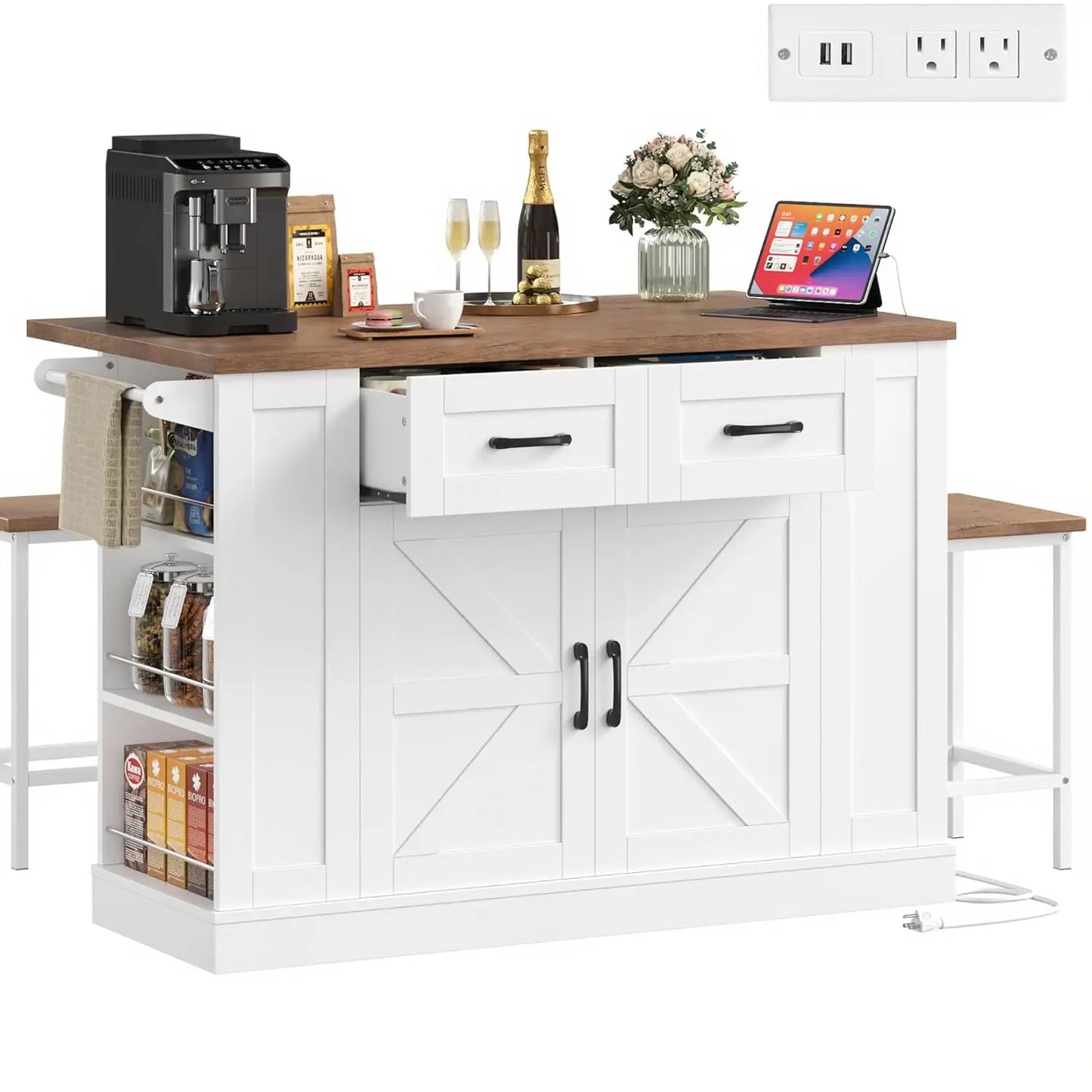 Mobile Kitchen Island Cart With Drop Leaf And Drawers