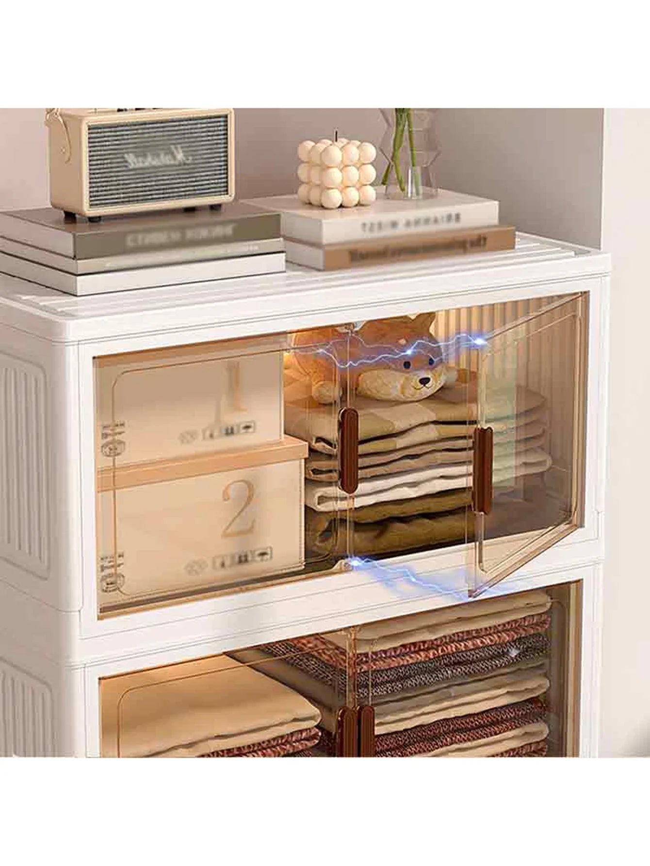 Folding Storage Cabinet With Magnetic Doors For Clothes And Snacks