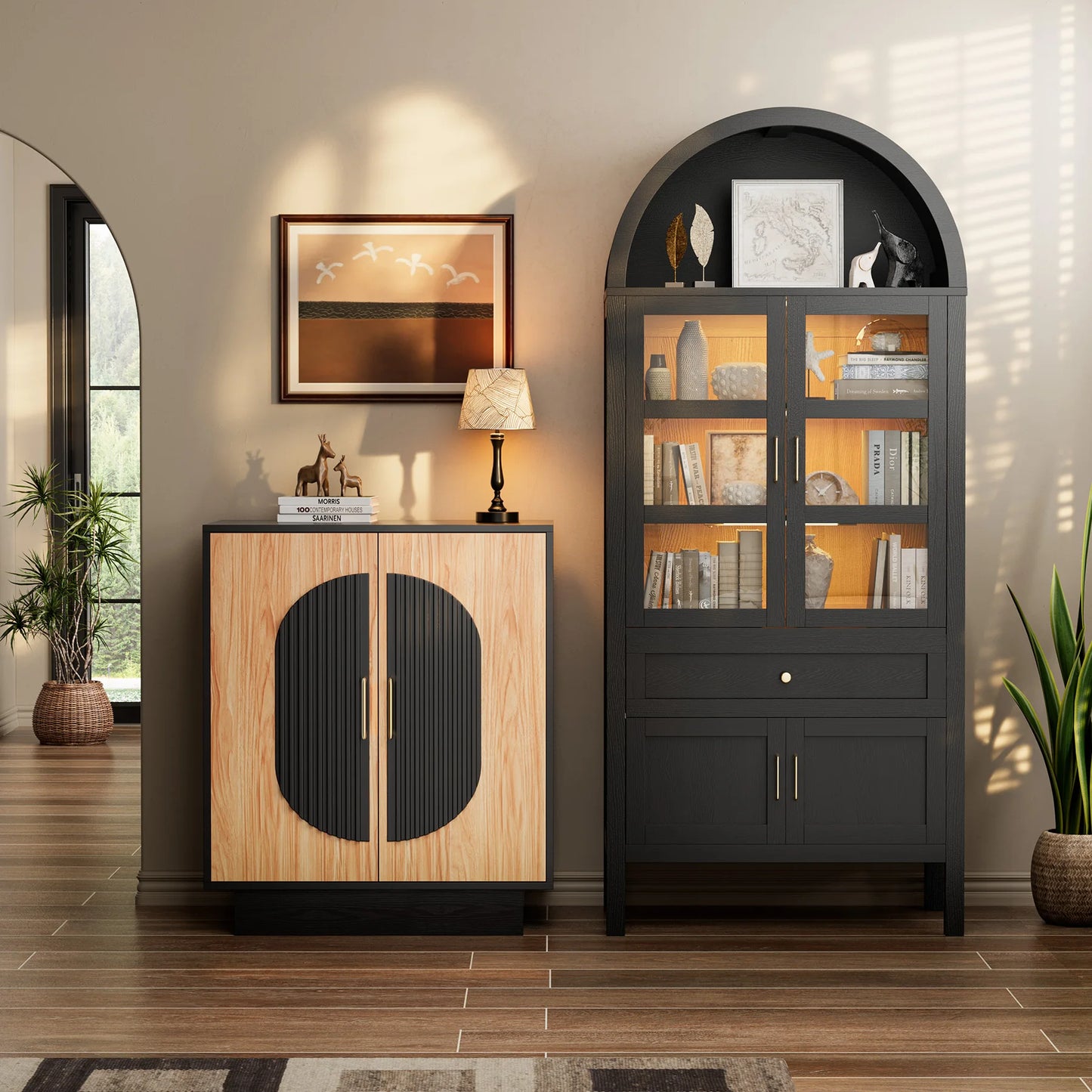 Modular Credenza Fluted Buffet Cabinet With Storage Sideboard