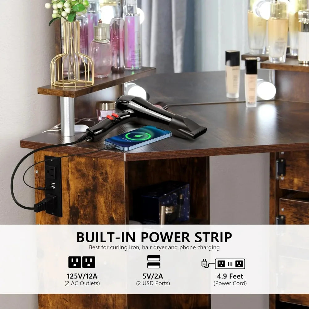 MOYU Vanity With Lights Makeup Desk And Power Outlet