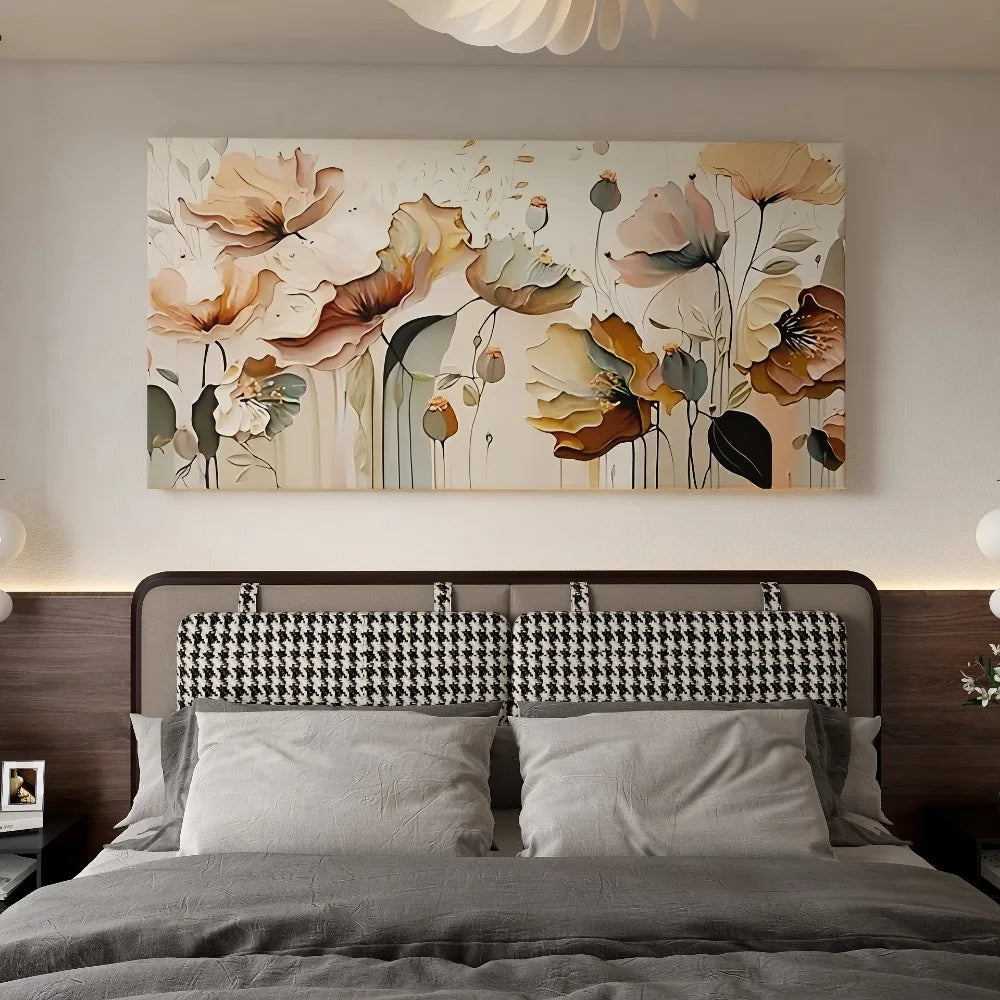 Abstract Floral Canvas Art With Pine Frame For Room Decor