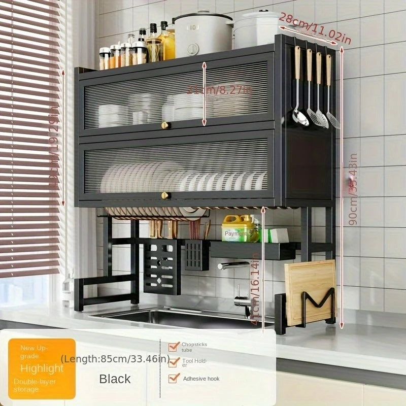 HUILV Dish Rack With Utensil Holder For Sink Carbon Steel