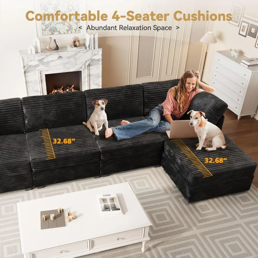Modular U Shaped Sectional Sofa With Chaise Plush Corduroy