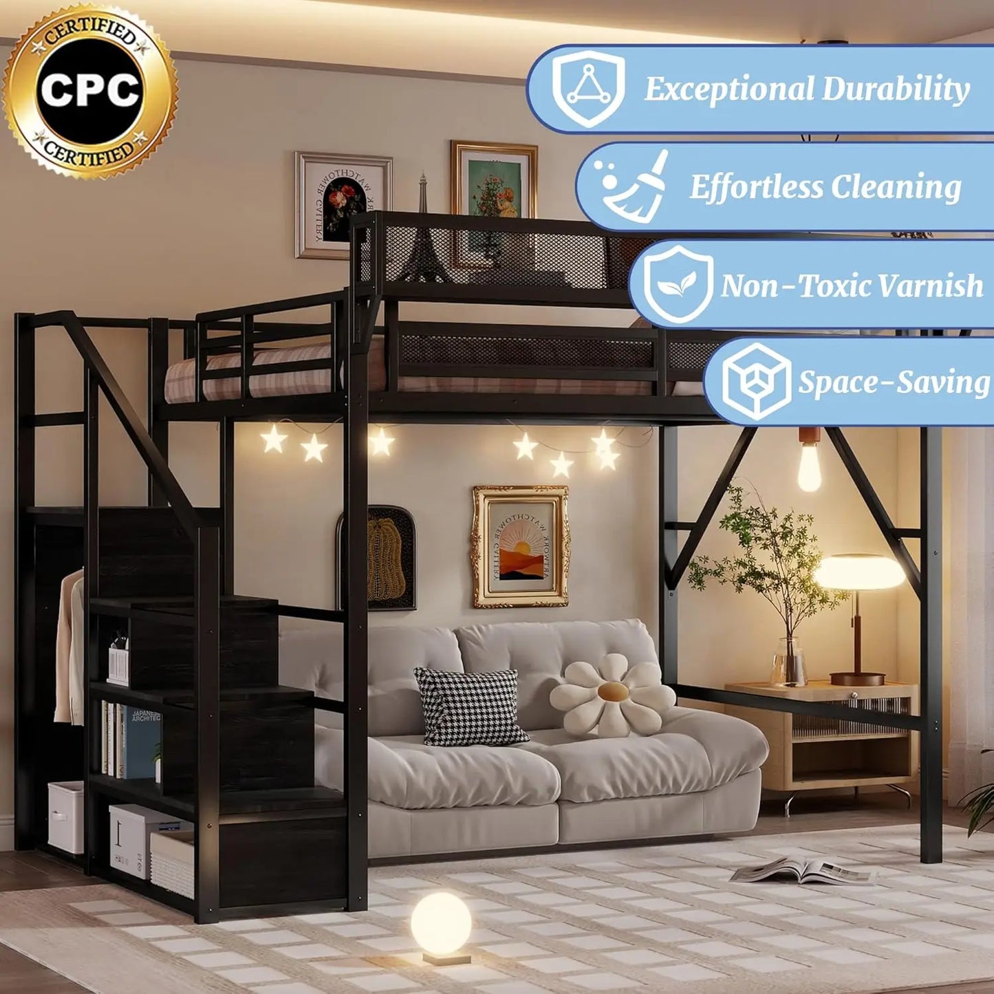 Loft Bed Frame For Adults With Stairs And Wardrobe