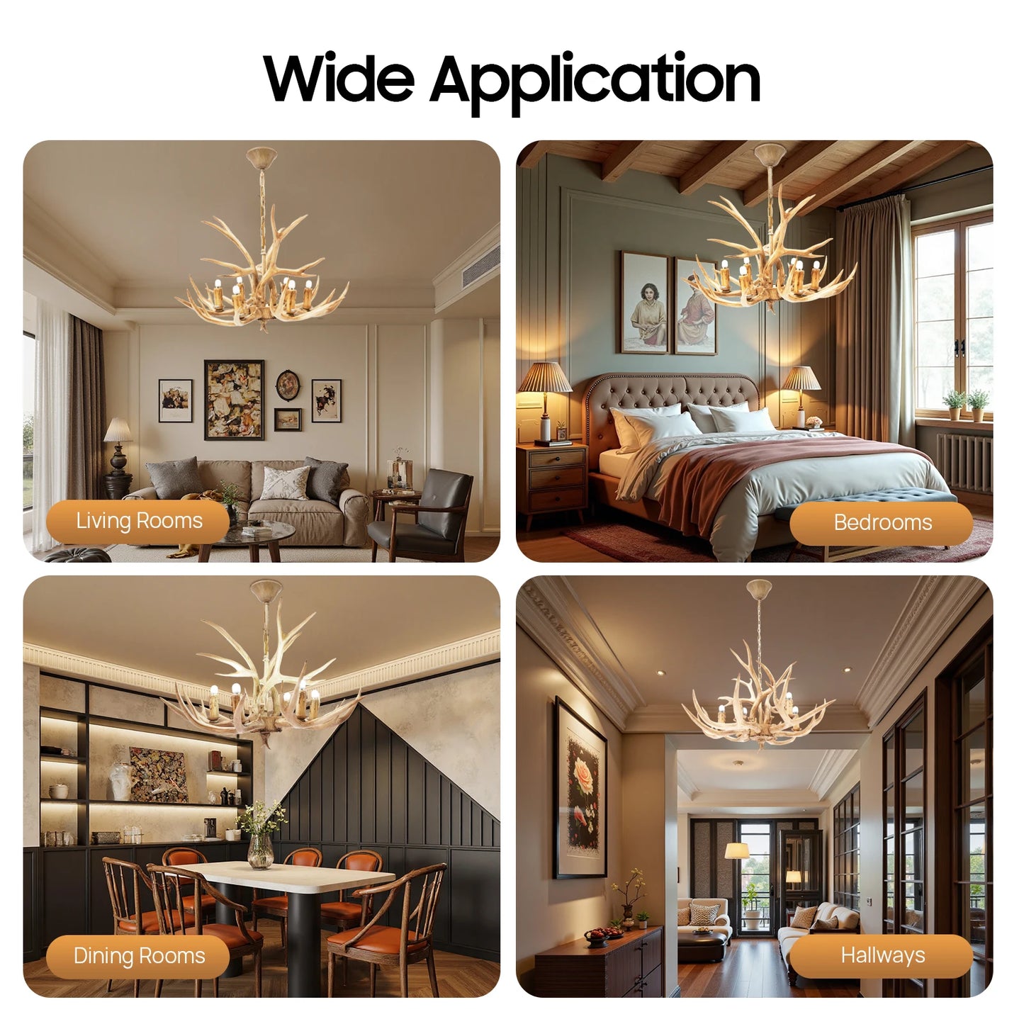 Resin Deer Antler Ceiling Light Chandelier 6 Lights Pendant 110V