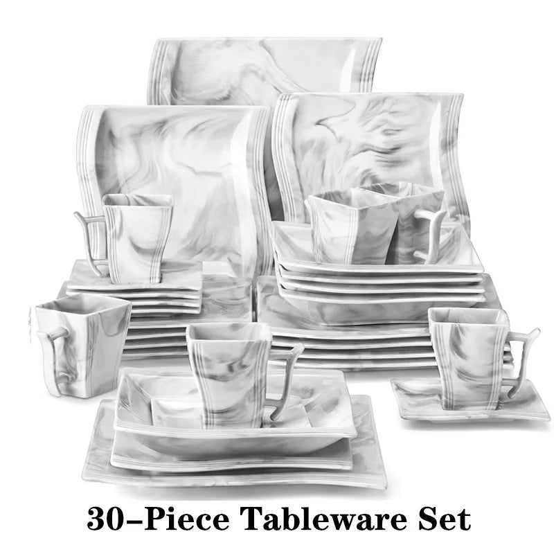 MALACASA Flora Marble Porcelain Dinnerware Set Elegant Ceramic Tableware