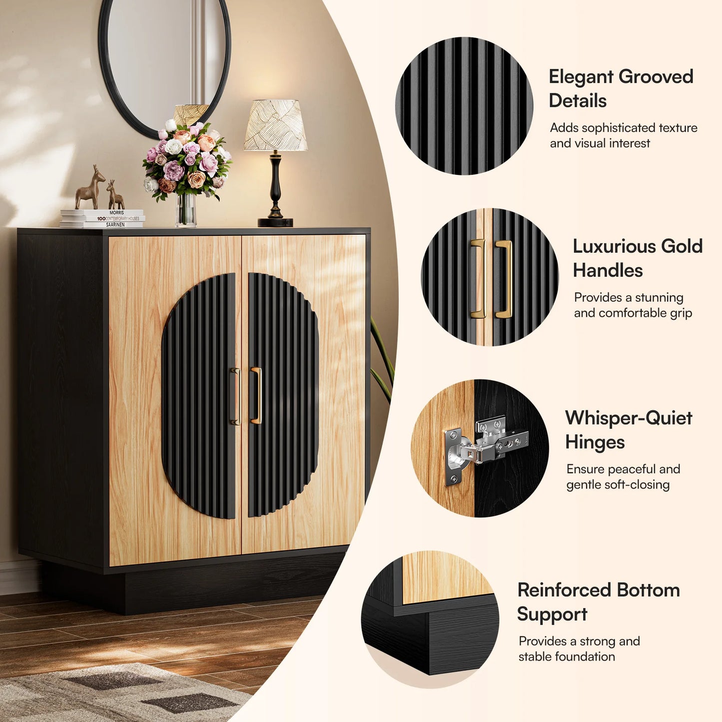 Modular Credenza Fluted Buffet Cabinet With Storage Sideboard