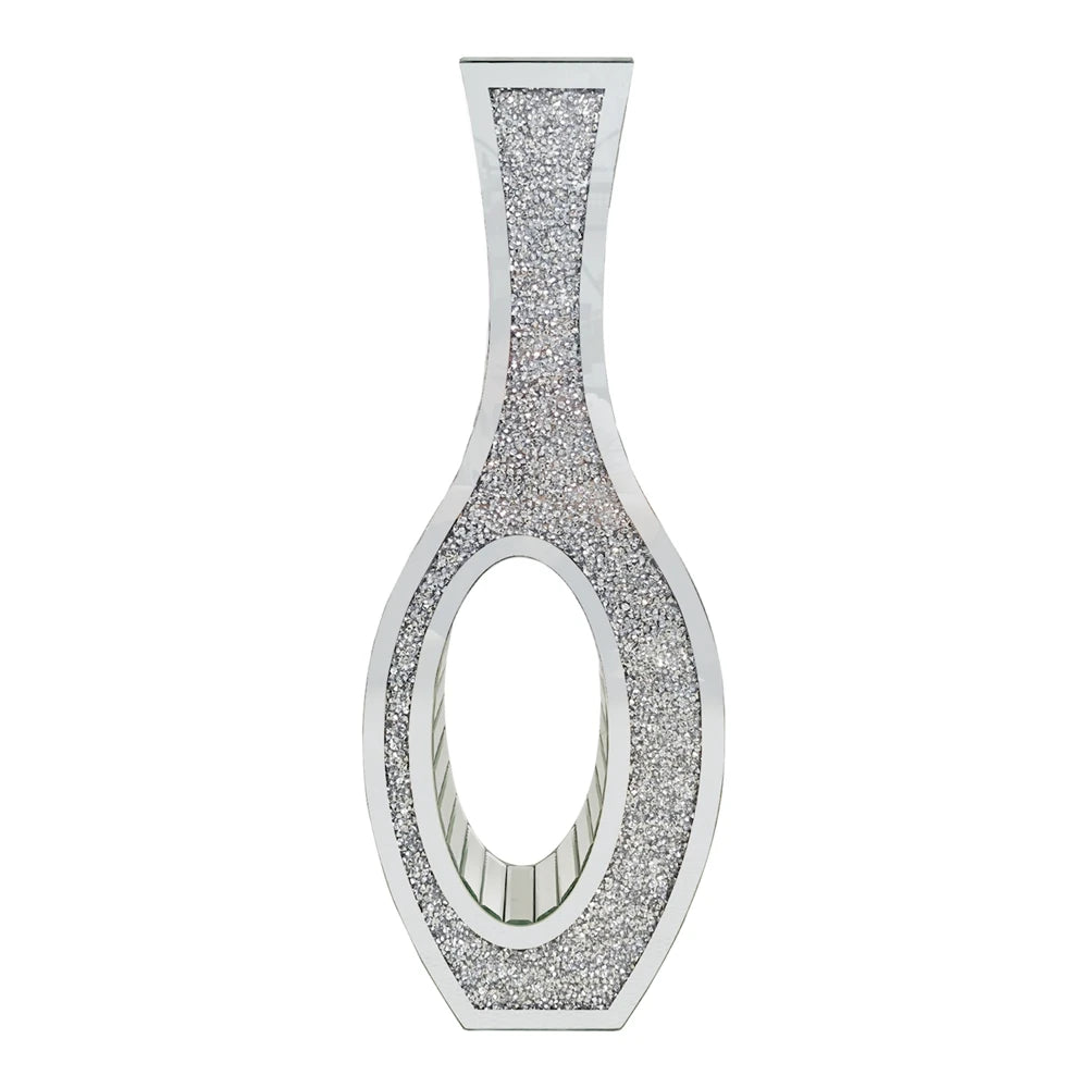 Mirrored Floor Vase With Crystal Diamond Accent Elegant Home Decor