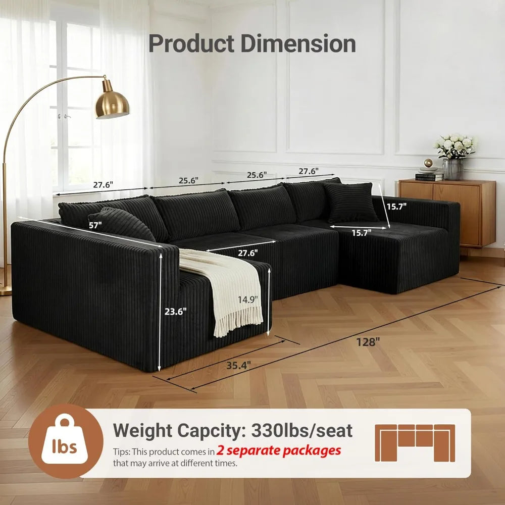 Combination Modular U-Shaped Sectional Sofa With Double Chaise Corduroy Fabric