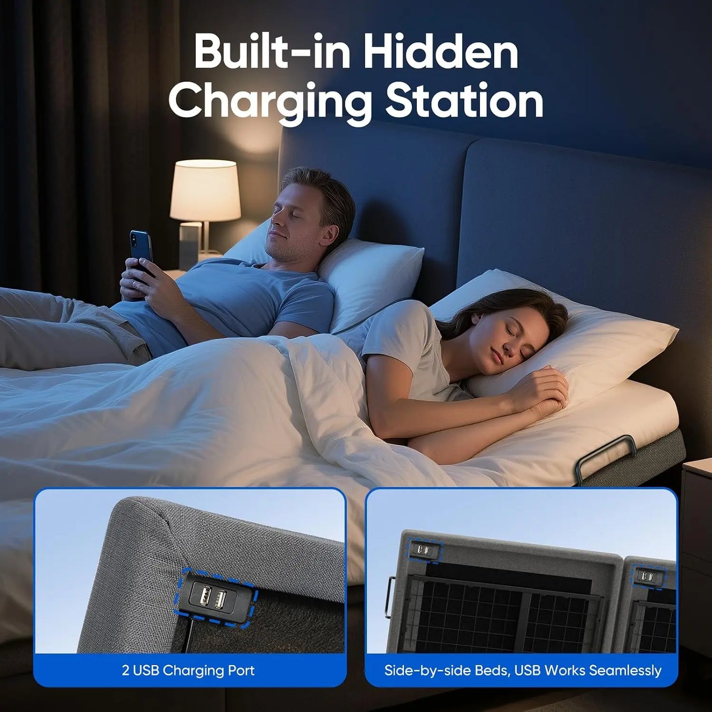 Adjustable Bed Frame With Massage Electric Base USB Ports Remote