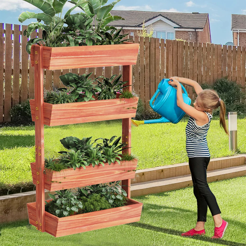 Four Tier Raised Garden Bed With Solid Wood Planter Box