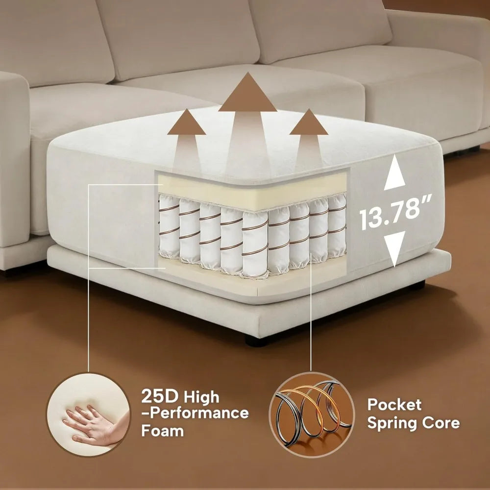 Modular L Shaped Chenille Sectional Sofa With Ottoman Living Room