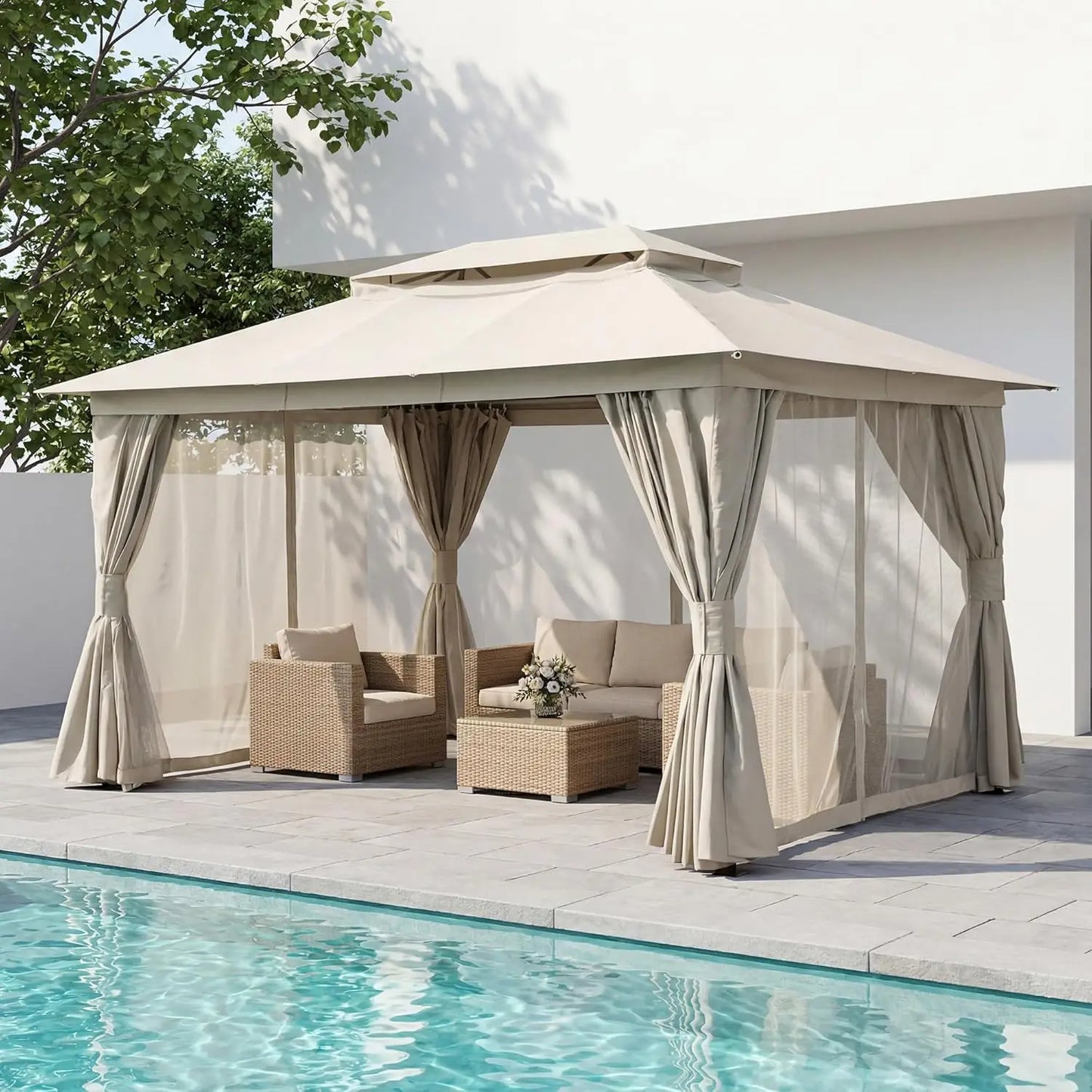 MOYU Outdoor Patio Gazebo Heavy Duty Party Tent With Mosquito Netting
