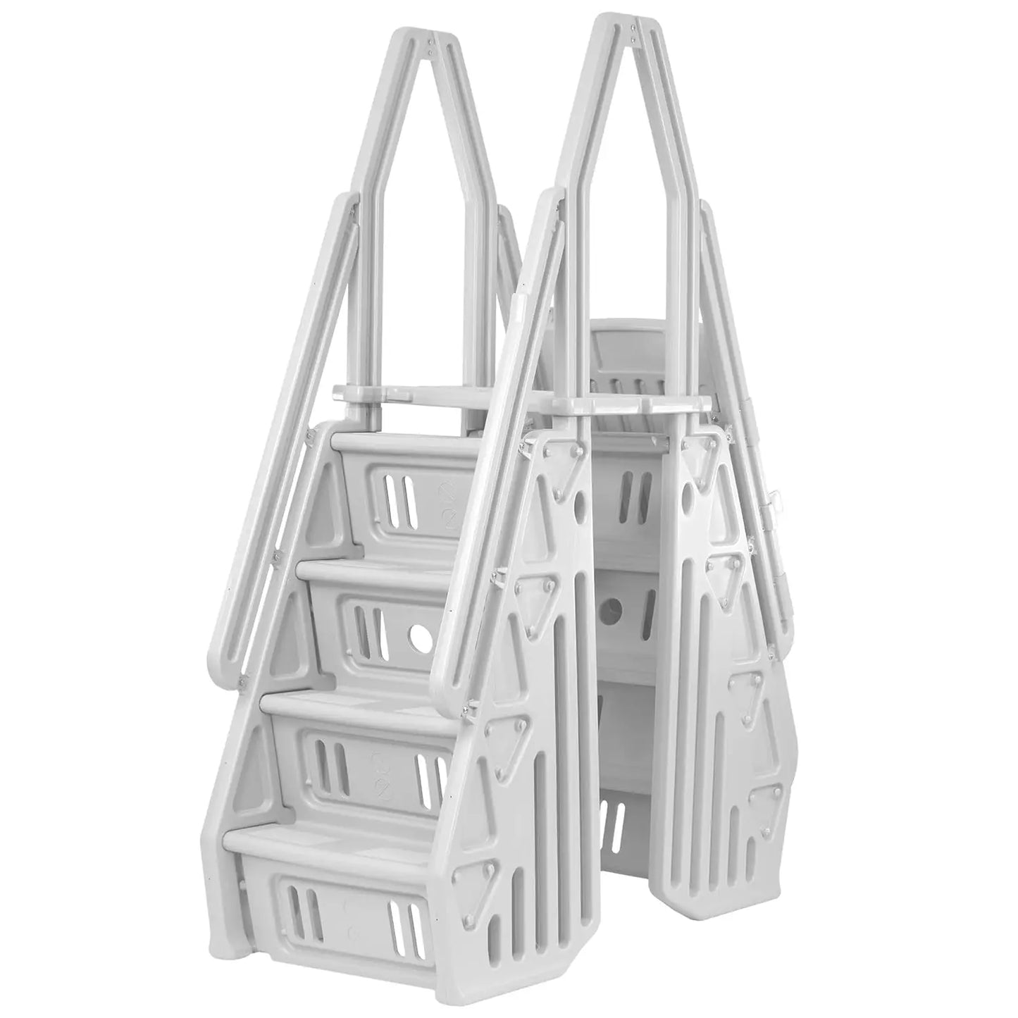 Adjustable Above Ground Pool Ladder With Gate Closure And Deck Mount Flanges