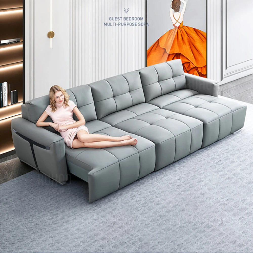 Linlamlim Electric Convertible Sofa Bed Italian Genuine Leather Sleeper Couch