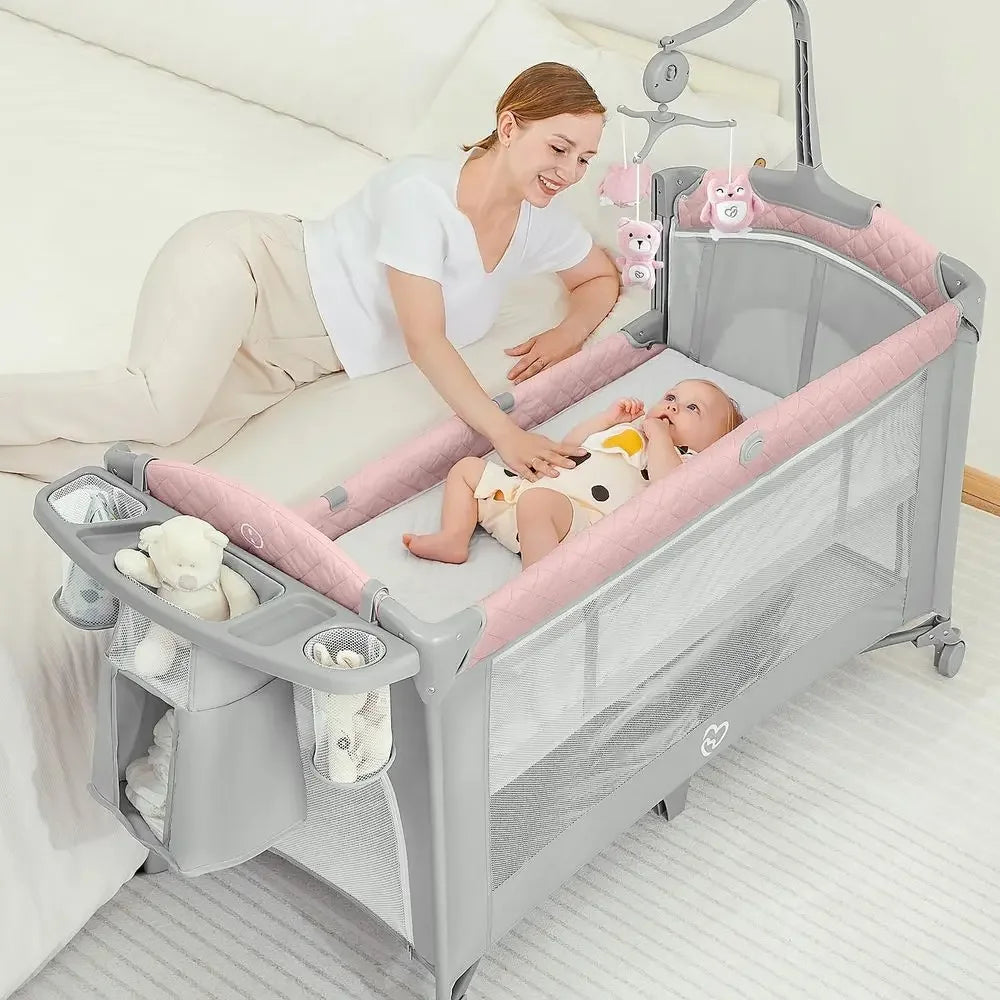 Portable Baby Playard With Crib Changing Station Sheet Music Mobile