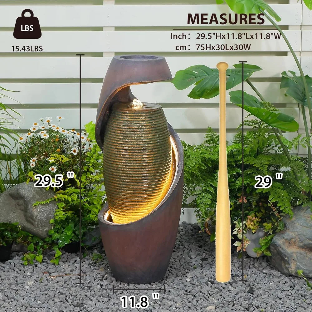 Curved Spiral Outdoor Fountain With LED Light Planter Bowl