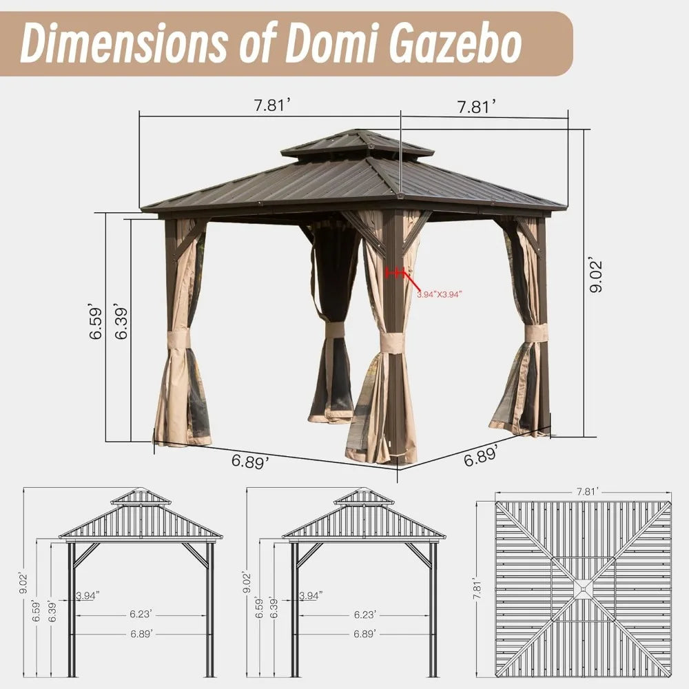 DUOFU Hardtop Gazebo With Galvanized Steel Double Roof Curtains Netting