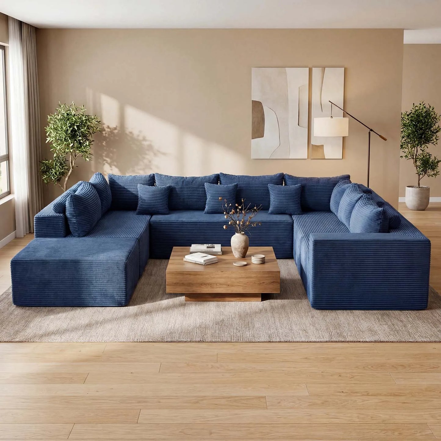 Redlife Modular Sectional Sofa With Ottoman Corduroy Upholstery